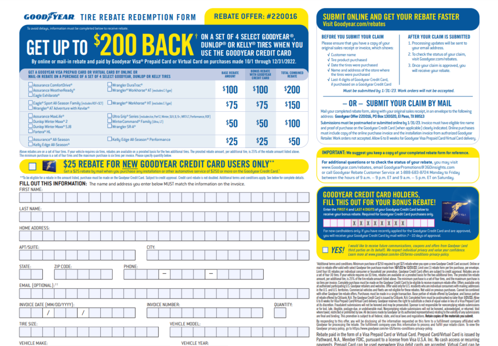 Goodyear Rebate Card Balance