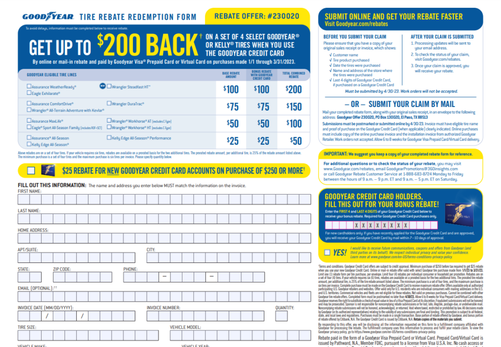 Goodyear Rebate Online Submission
