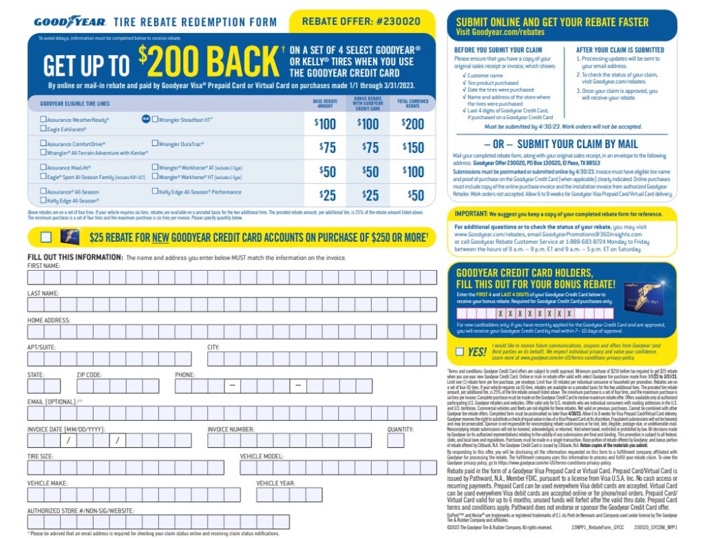 Goodyear Tire Mail In Rebate Form