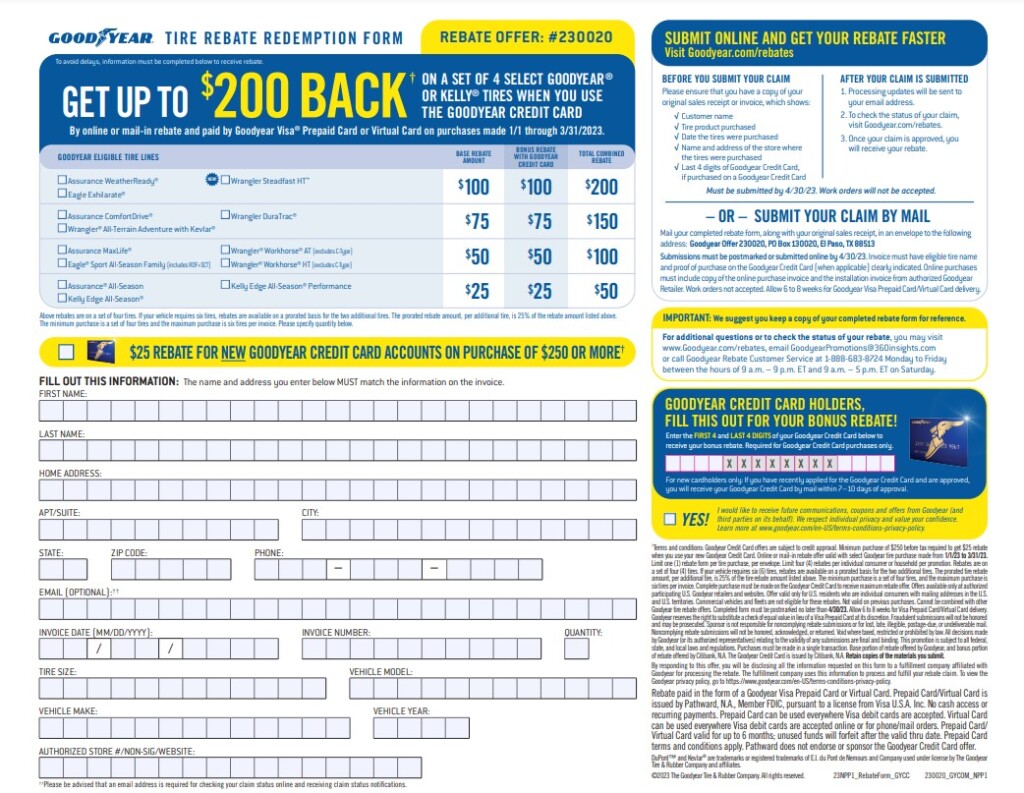 Goodyear Tire Rebate Offer Number 2023