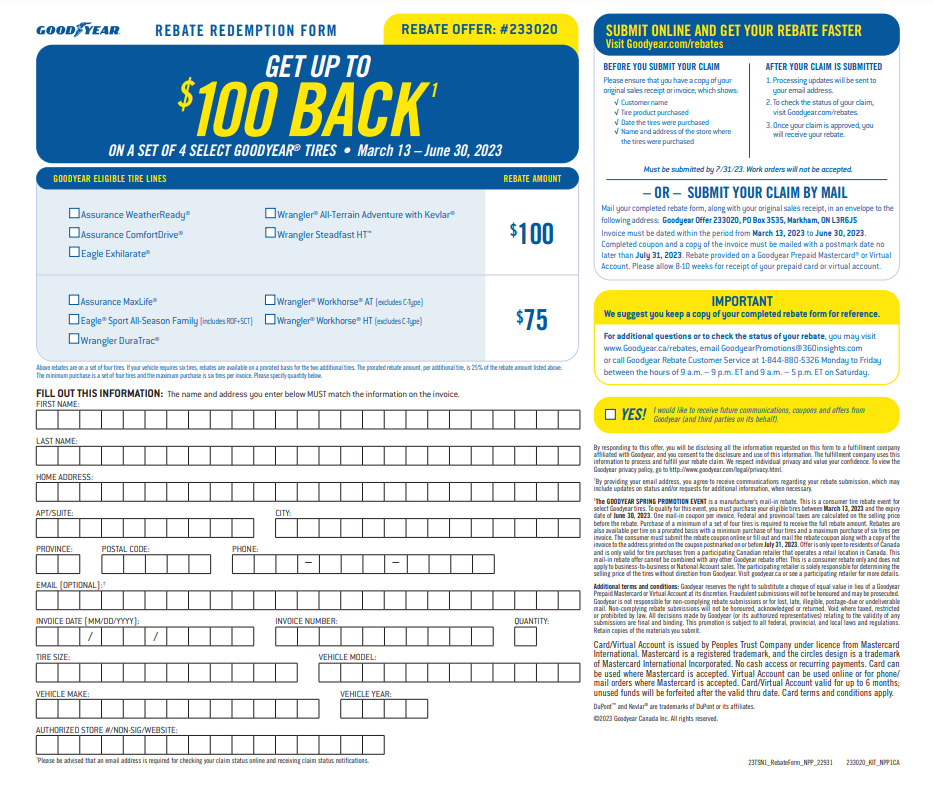 Canadian Tire Goodyear Rebate Offer Number