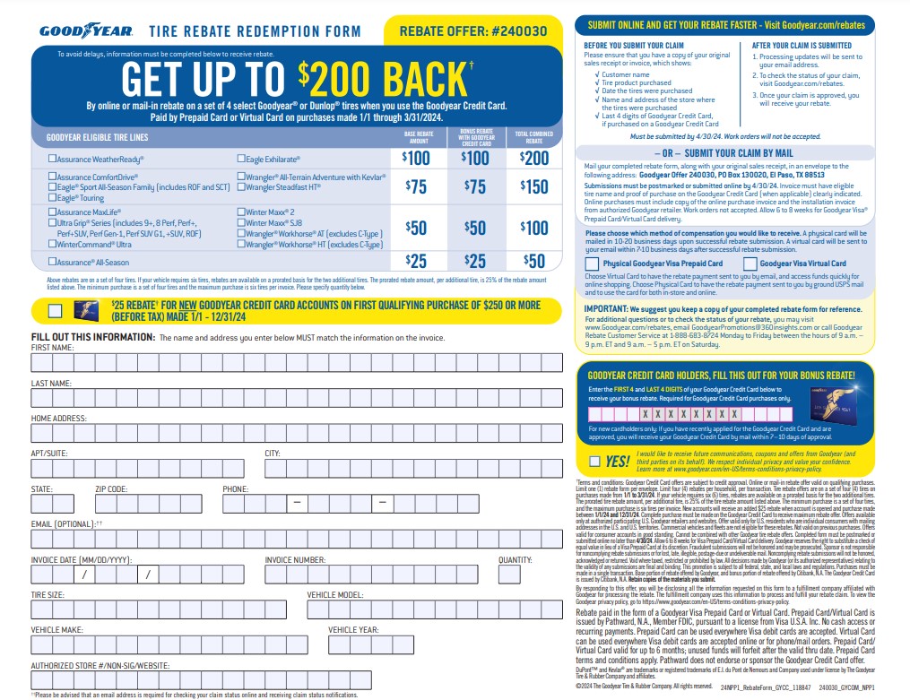 Goodyear Mail In Rebate Form