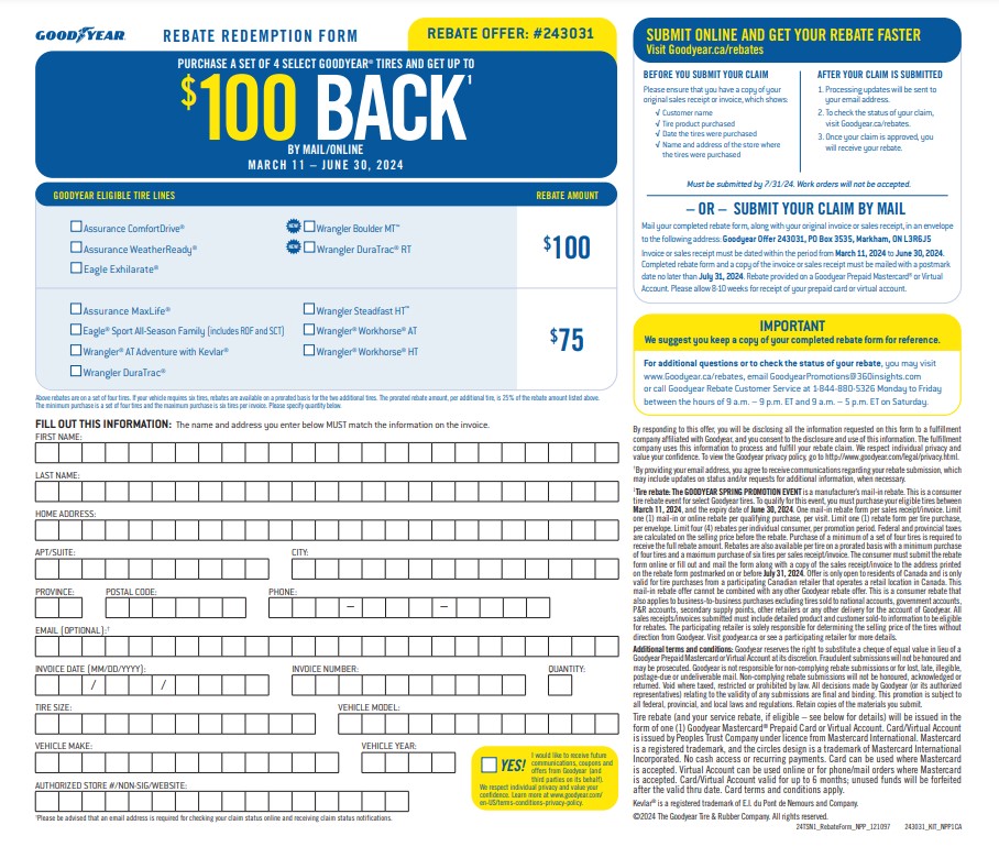 Canadian Tire Goodyear Rebate Offer Number