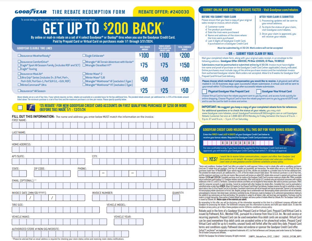 Current Goodyear Rebate Offer Number