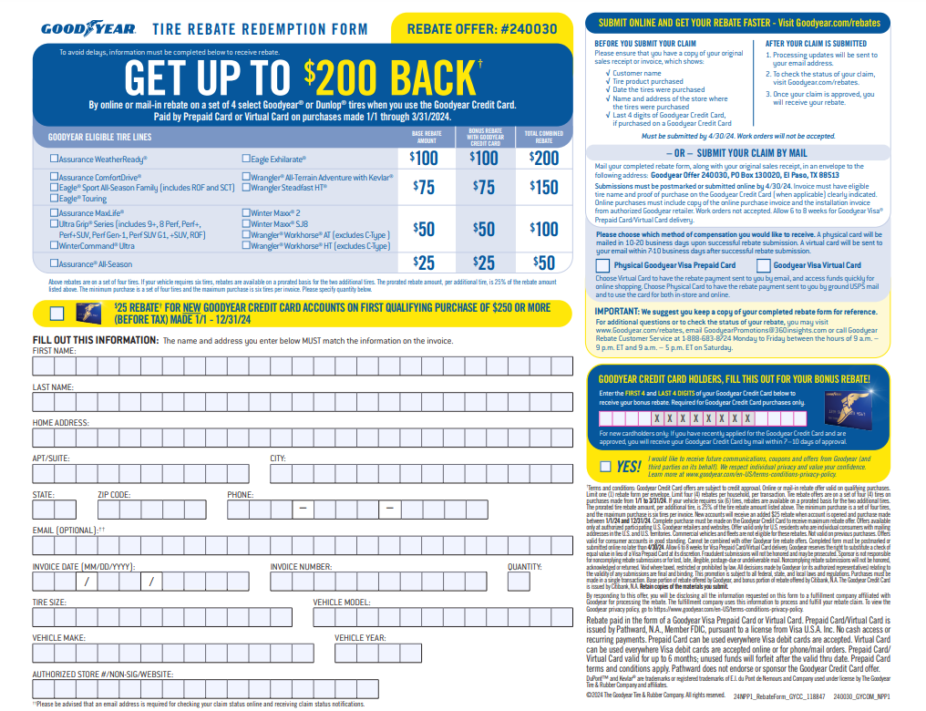 Goodyear Mail In Rebate Online