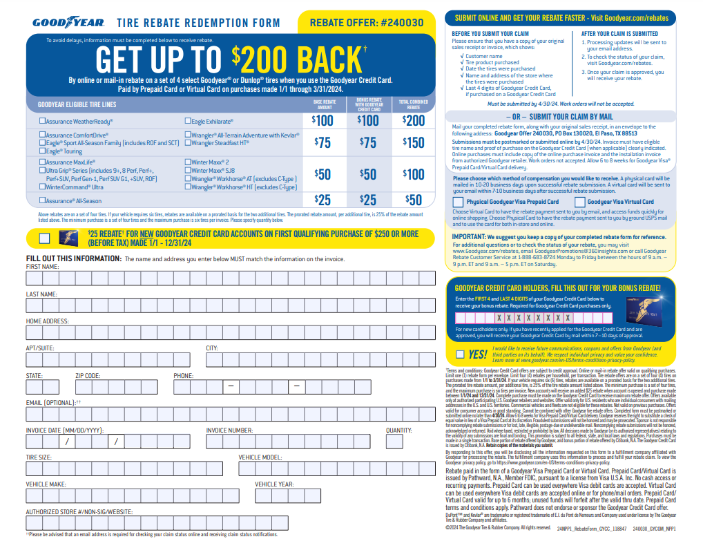 Goodyear Rebate Mail-in 06 06 16-07 31 16