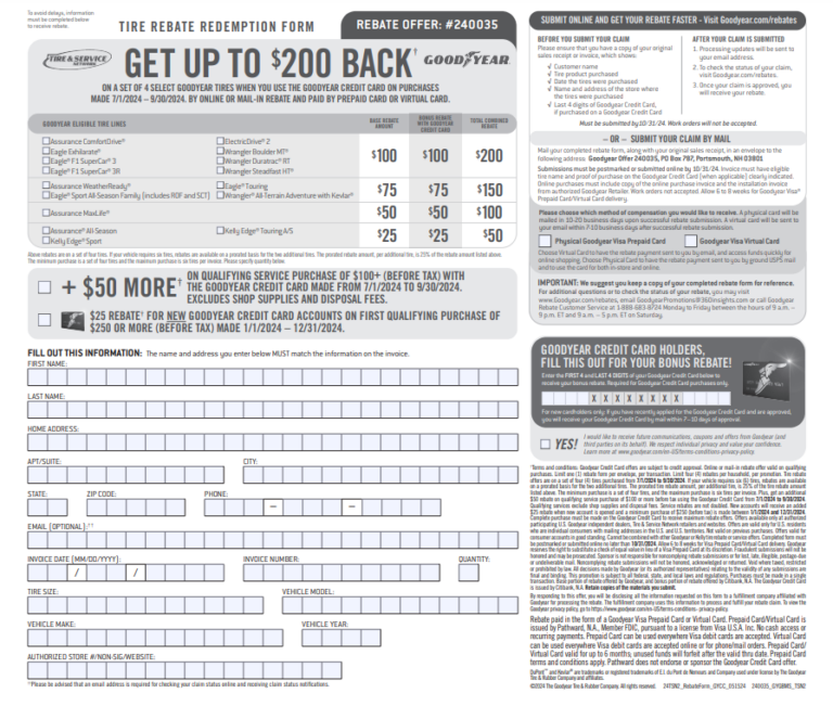 Goodyear Wrangler Duratrac Rebate Form Goodyear Rebates