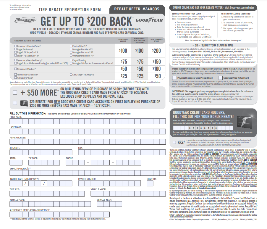 Offer Number For Goodyear Tire Rebate