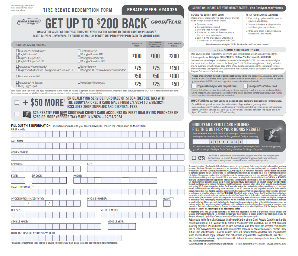 Rebate For Goodyear Tires From Dealership